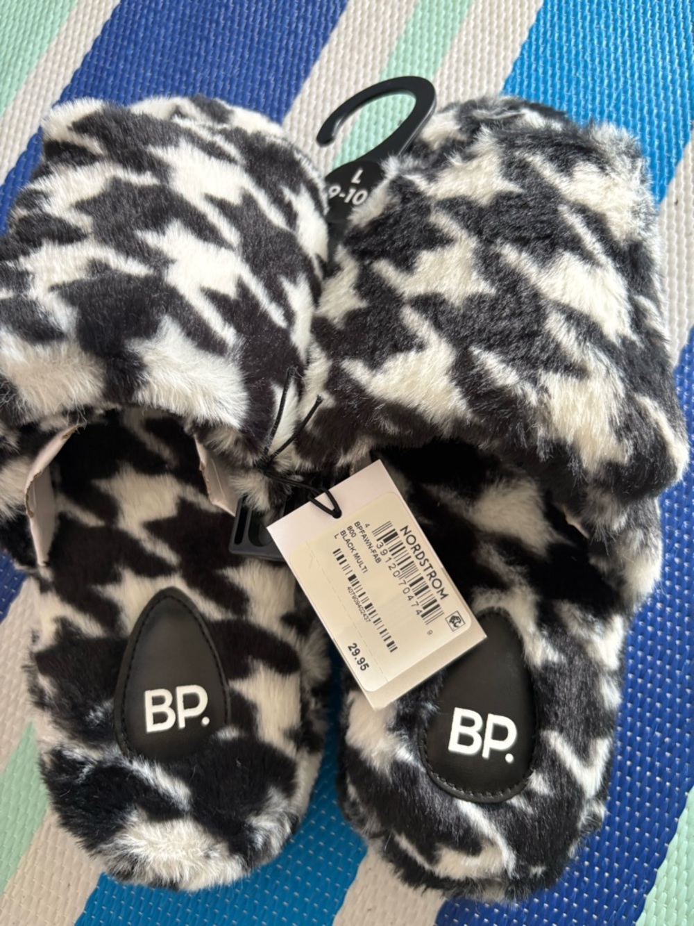 bp Black & White Faux Fur Slide Slippers for Kids